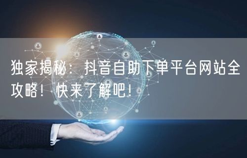 独家揭秘：抖音自助下单平台网站全攻略！快